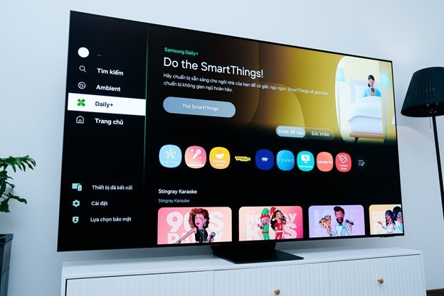 A tv on a shelfDescription automatically generated